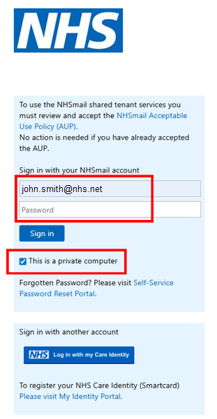 Sign in to NHS.net